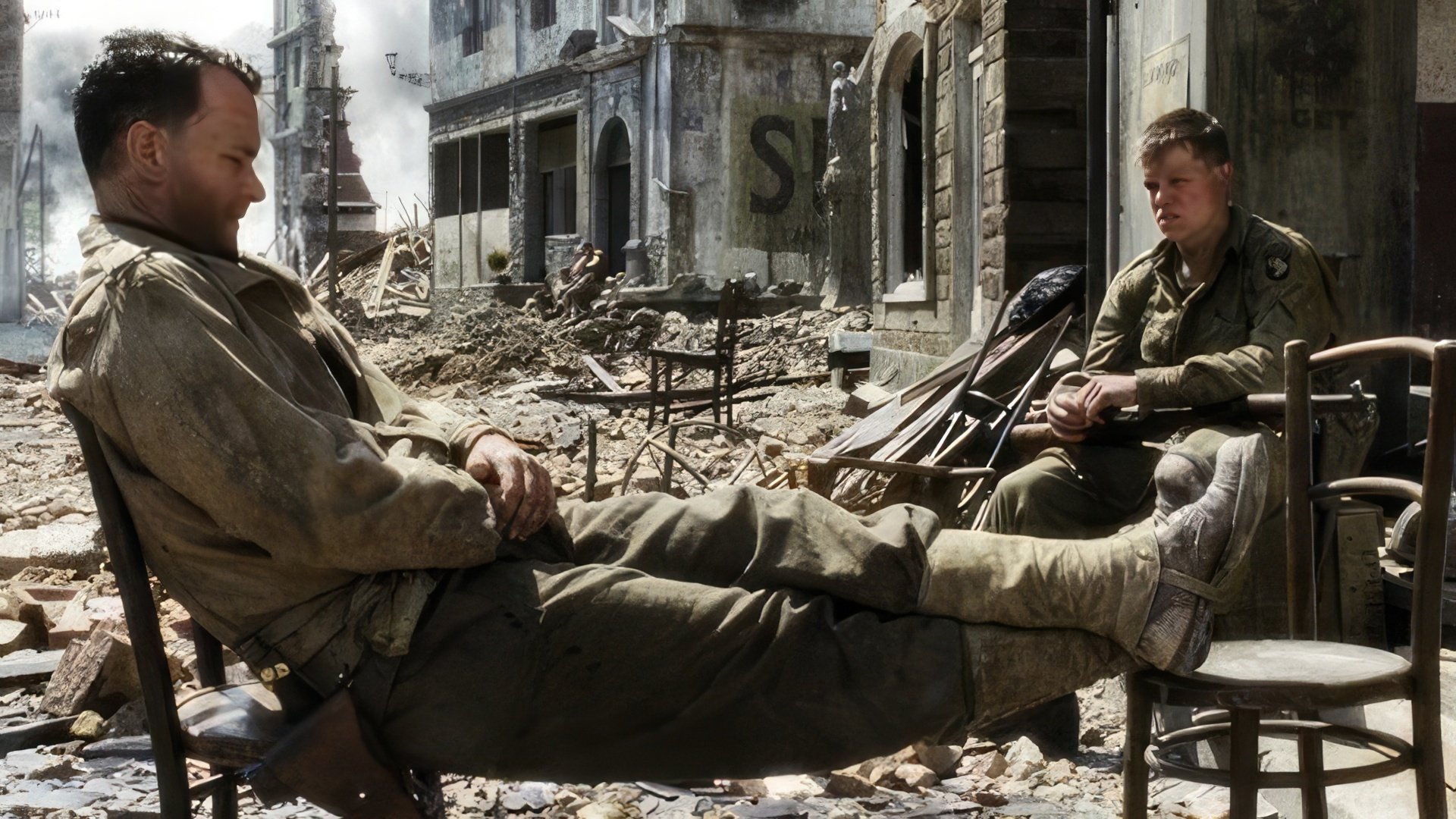 Tom Hanks și Matt Damon în Saving Private Ryan