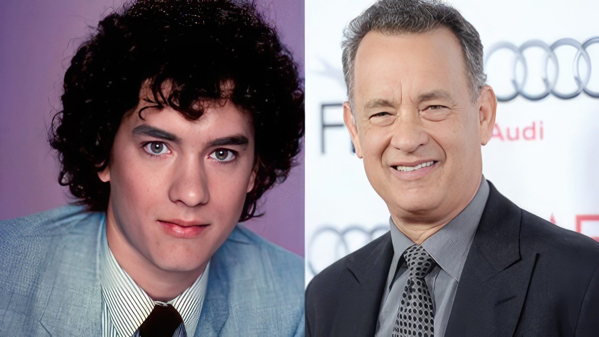 Tom Hanks în tinerețe și acum