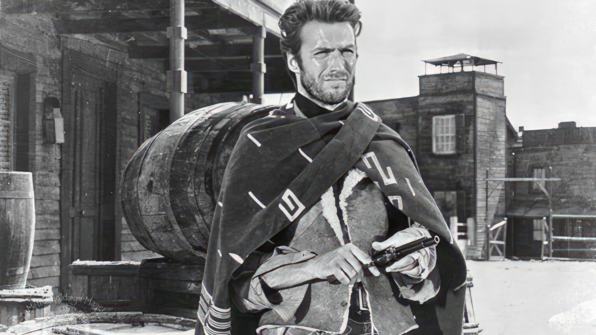 Clint Eastwood în rolul cowboy-ului Joe în filmul A Fistful of Dollars