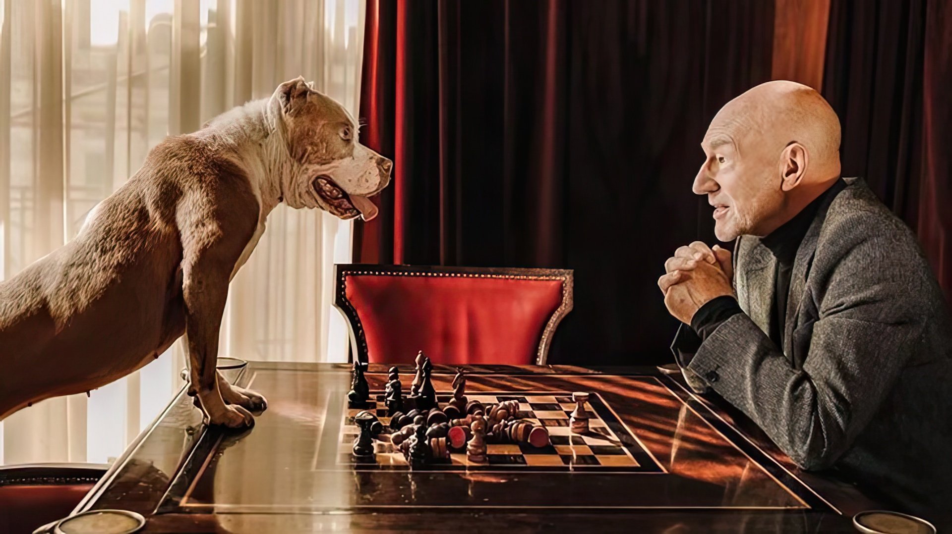 Patrick Stewart cu animalul său de companie