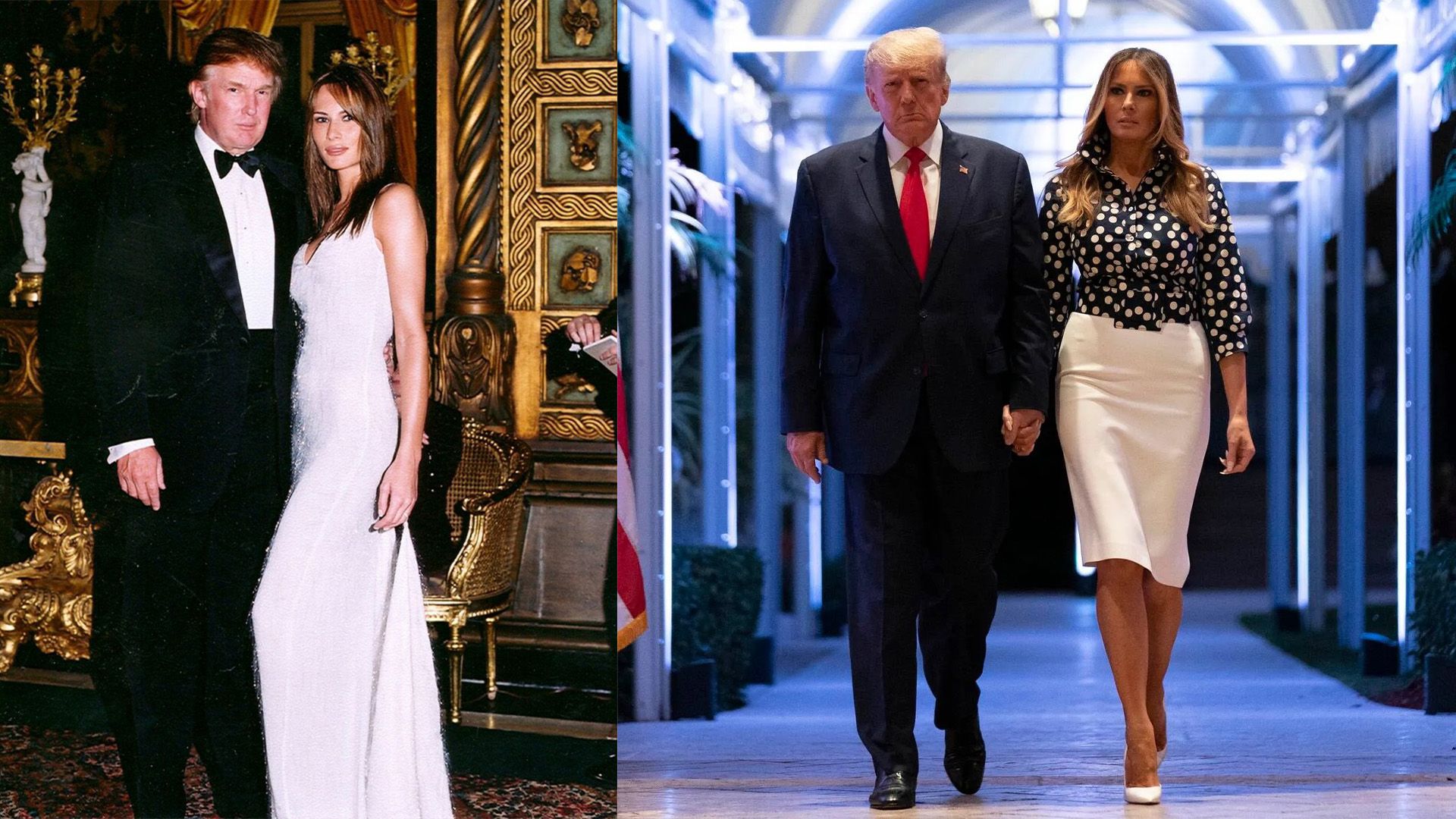 Donald și Melania Trump în tinerețe și acum