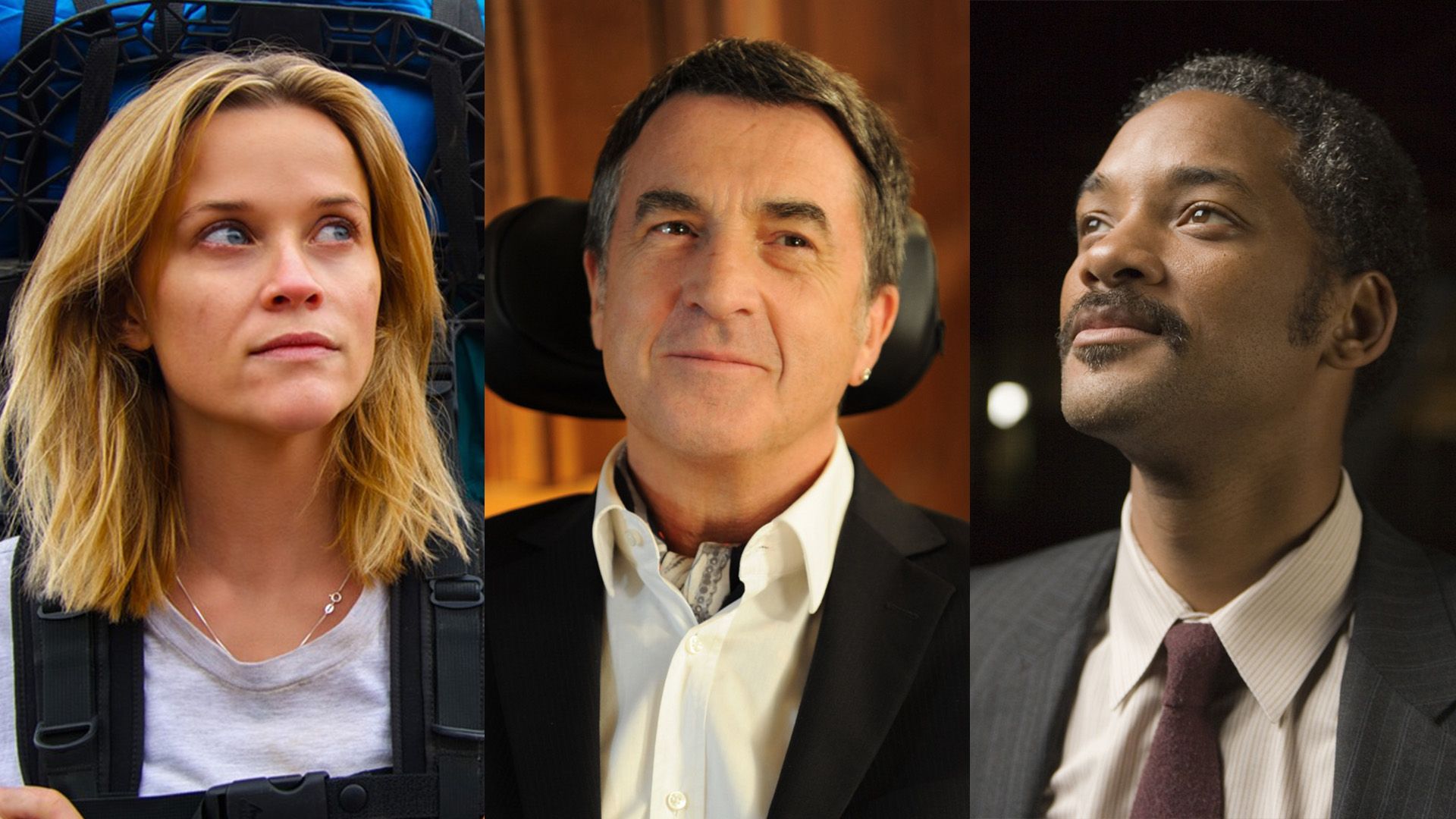Colaj: Reese Witherspoon în 'Wild', François Cluzet în 'The Intouchables', Will Smith în 'The Pursuit of Happyness'