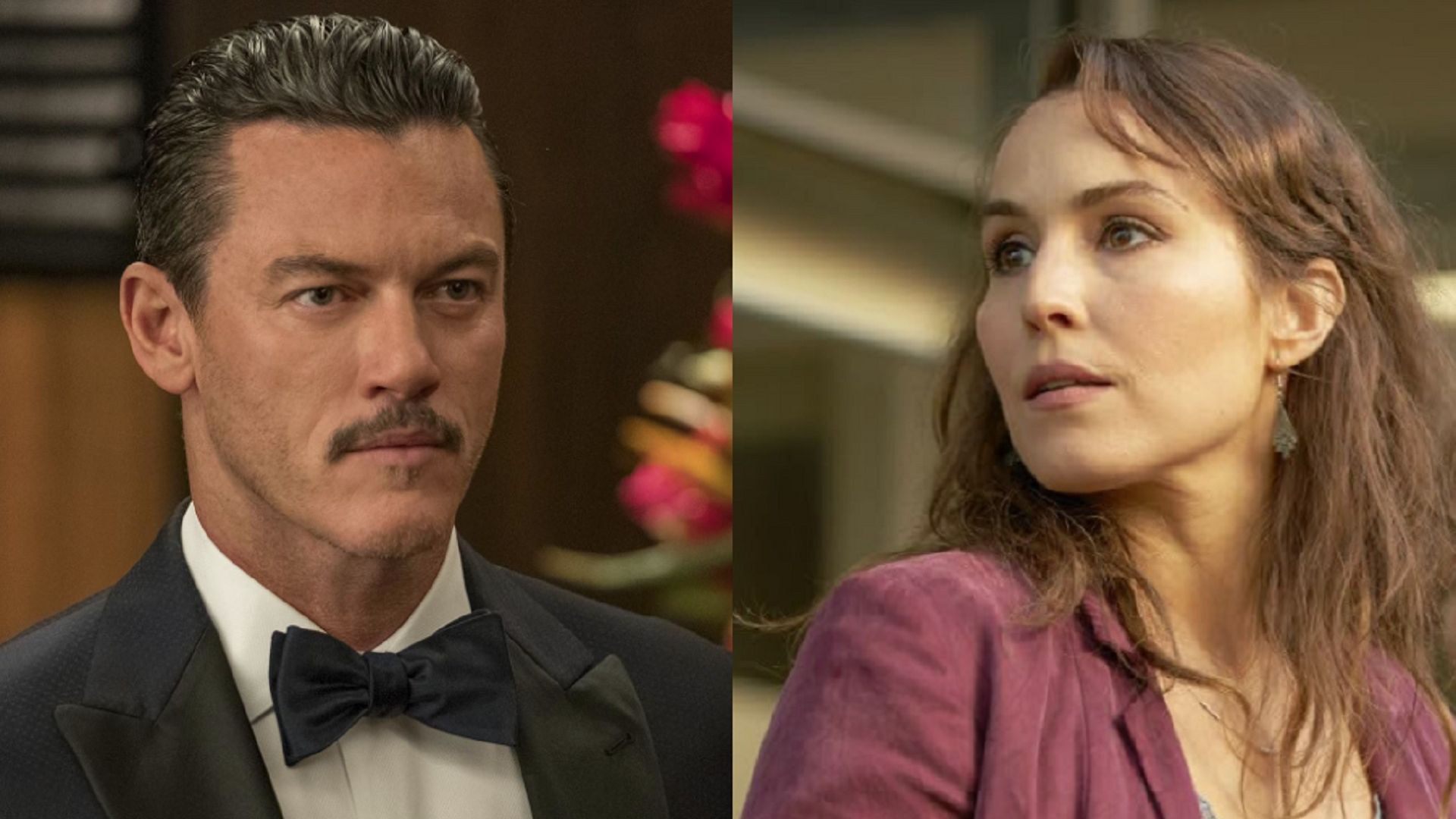 Luke Evans și Noomi Rapace din diferite filme privindu-se unul pe altul