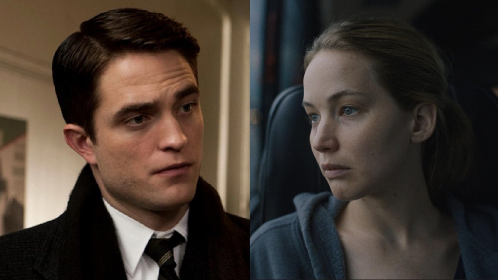Personajele lui Robert Pattinson și Jennifer Lawrence din filme diferite se privesc unul pe altul