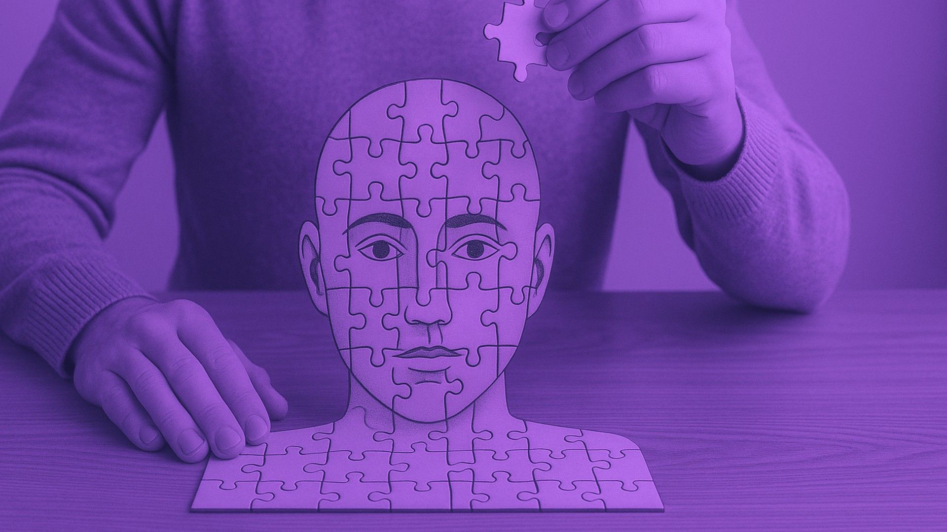 O persoană a asamblat un puzzle în formă de cap uman
