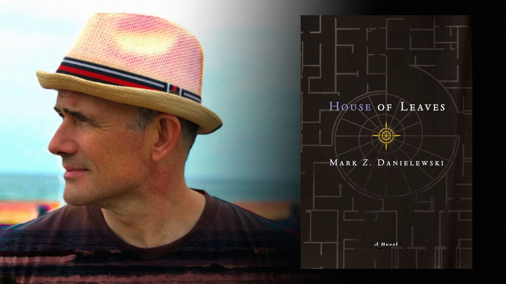 Scriitorul Mark Danielewski cu pălărie și tricou negru