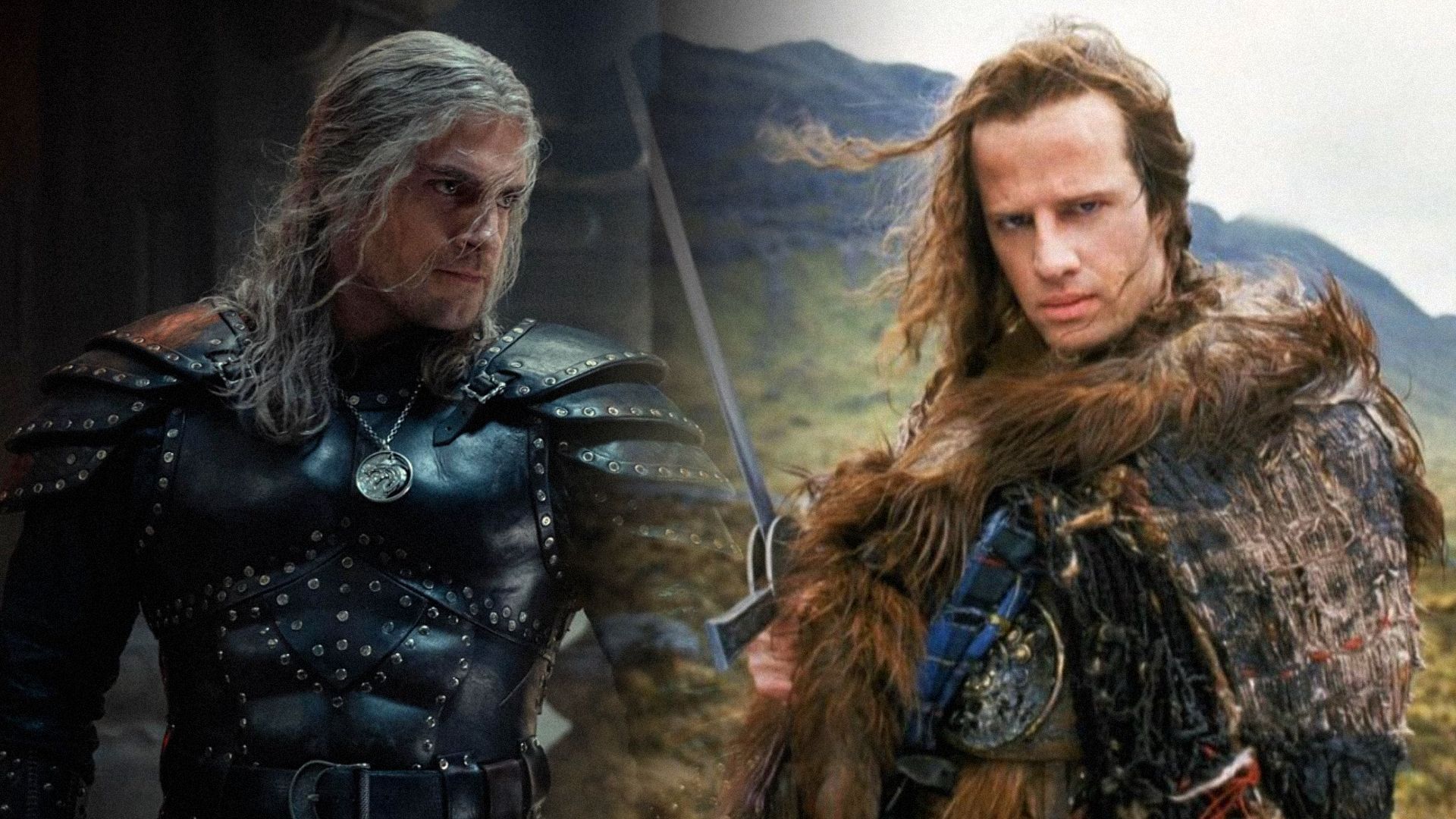 Actorul Henry Cavill în rolul Witcher și actorul Christopher Lambert în rolul Connor MacLeod