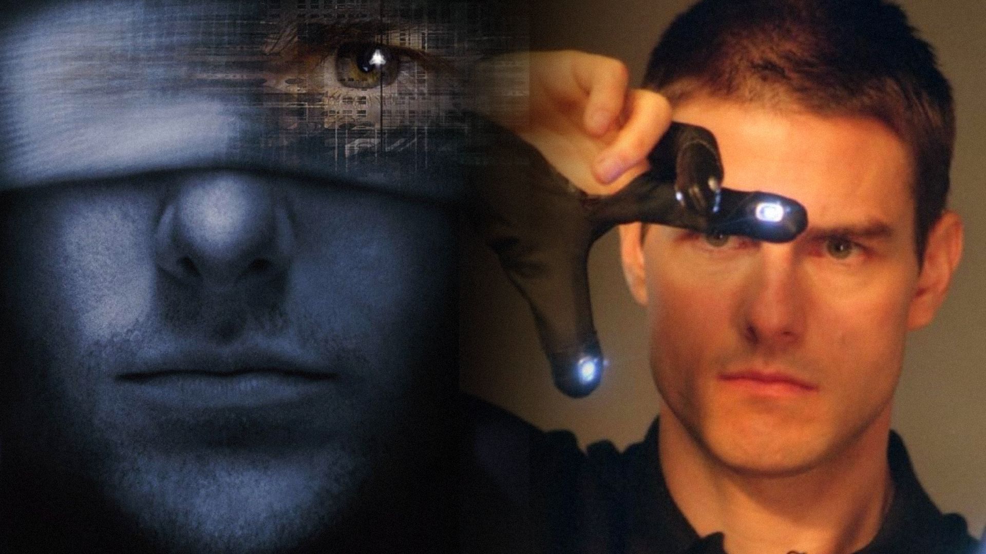 Actorul Tom Cruise în mănuși negre cu senzori luminoși pe degete