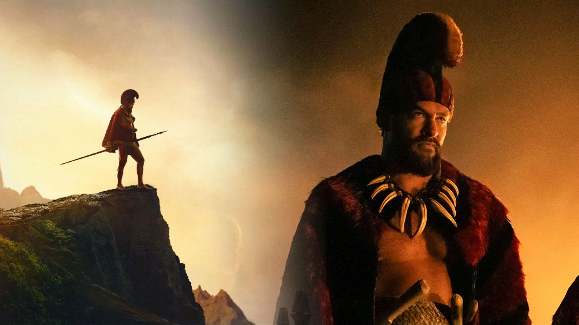 Actorul Jason Momoa în costum tradițional hawaian cu colier din os