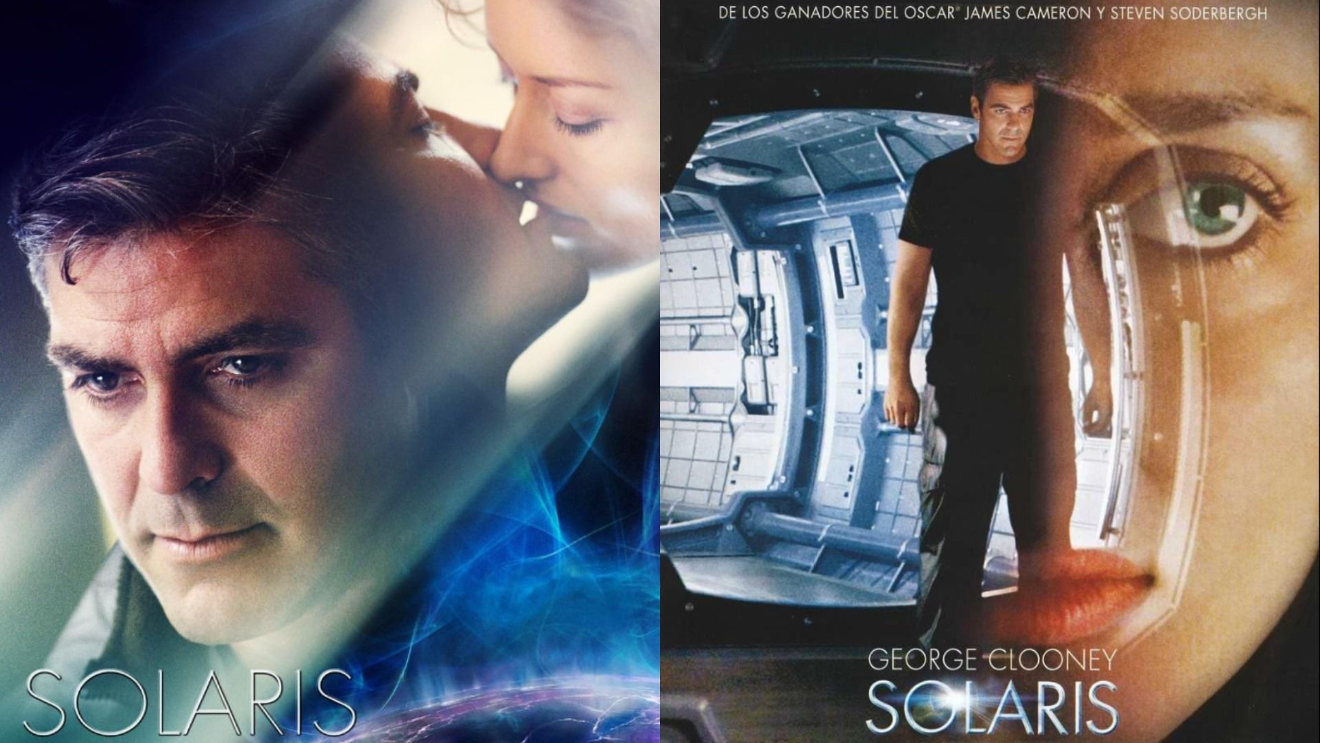 Poster care îl arată pe actorul George Clooney sărutând-o pe actrița Natascha McElhone, poster care îl arată pe actor stând într-un coridor de navă spațială