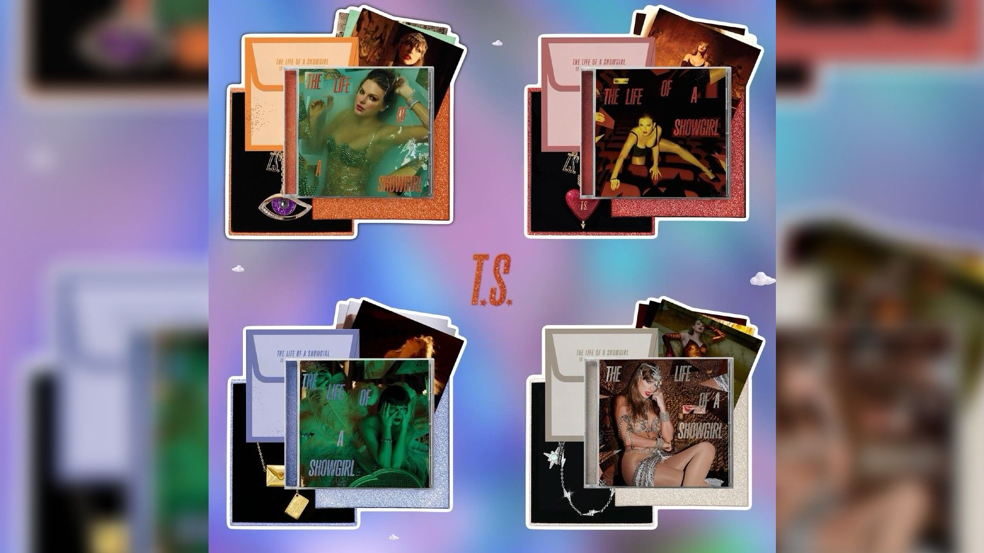 4 variante de design pentru coperta albumului The Life of a Showgirl de Taylor Swift