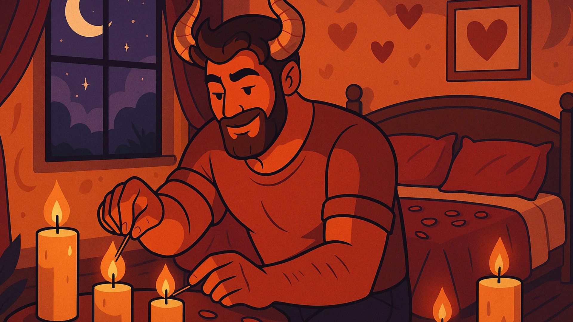 Un bărbat Taur aprinde lumânări înainte de o seară romantică cu iubita lui