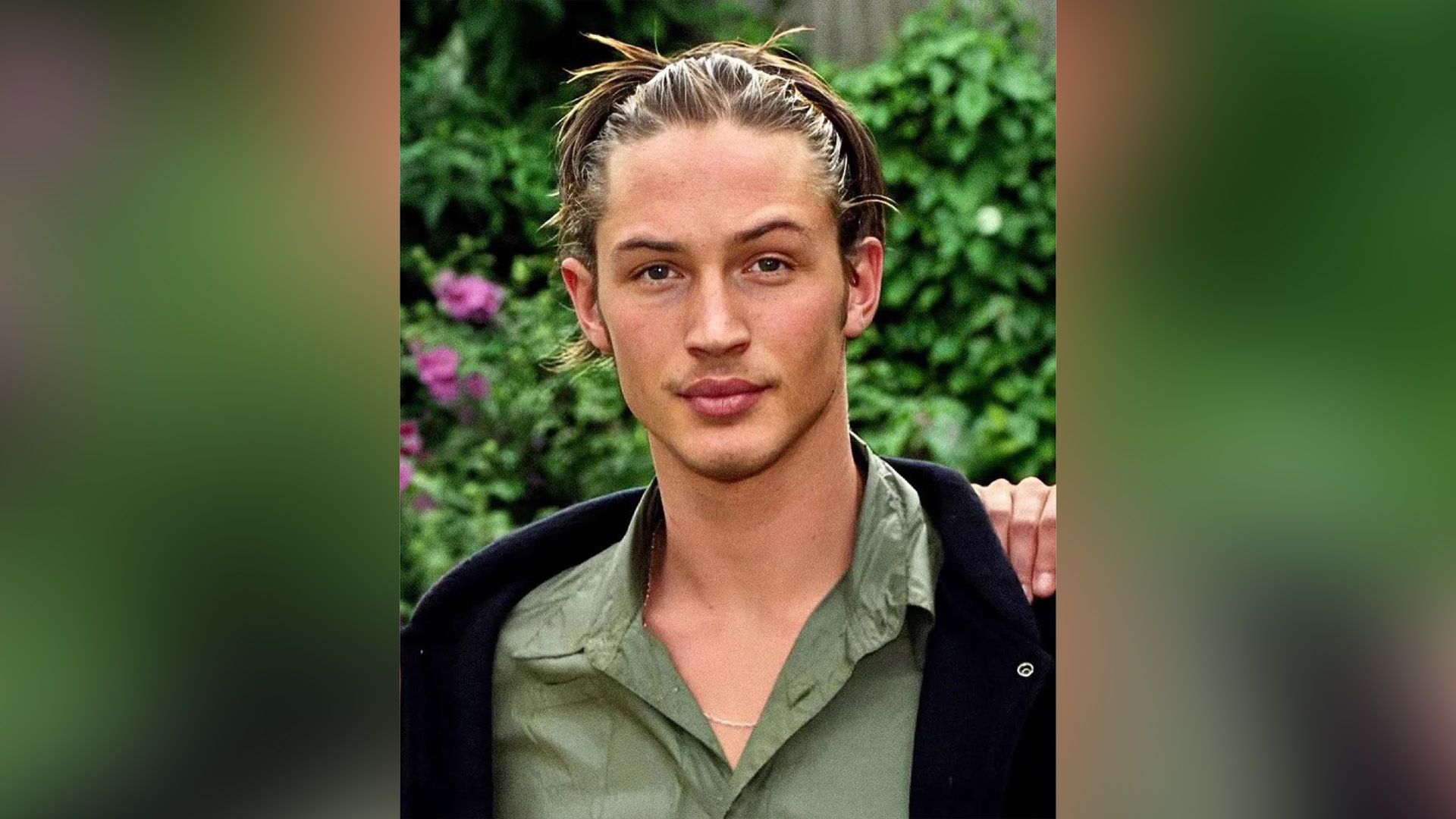 Tânărul Tom Hardy într-o cămașă verde
