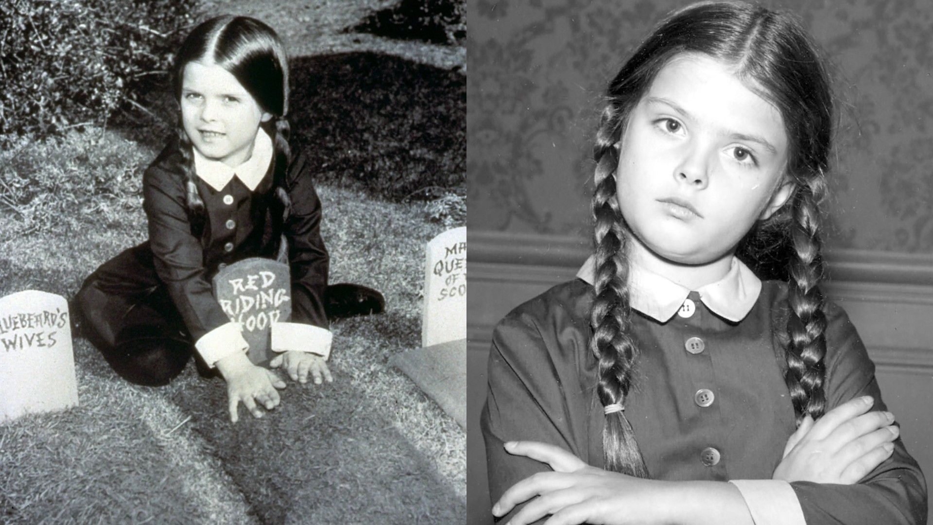 Lisa Loring în copilărie în rolul Wednesday Addams din serialul din anii '60 "The Addams Family"