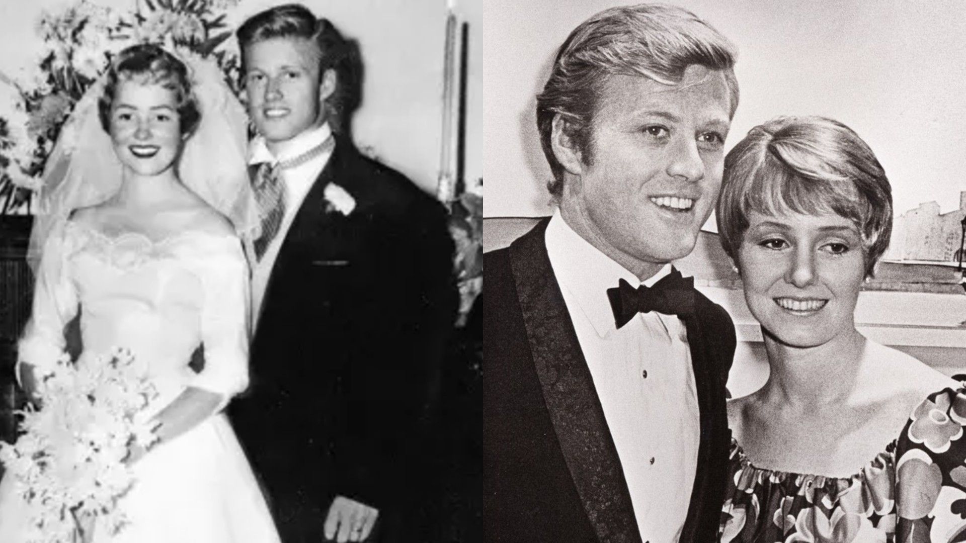 Robert Redford și Lola Van Wagenen, colaj cu două fotografii: nunta și mai târziu