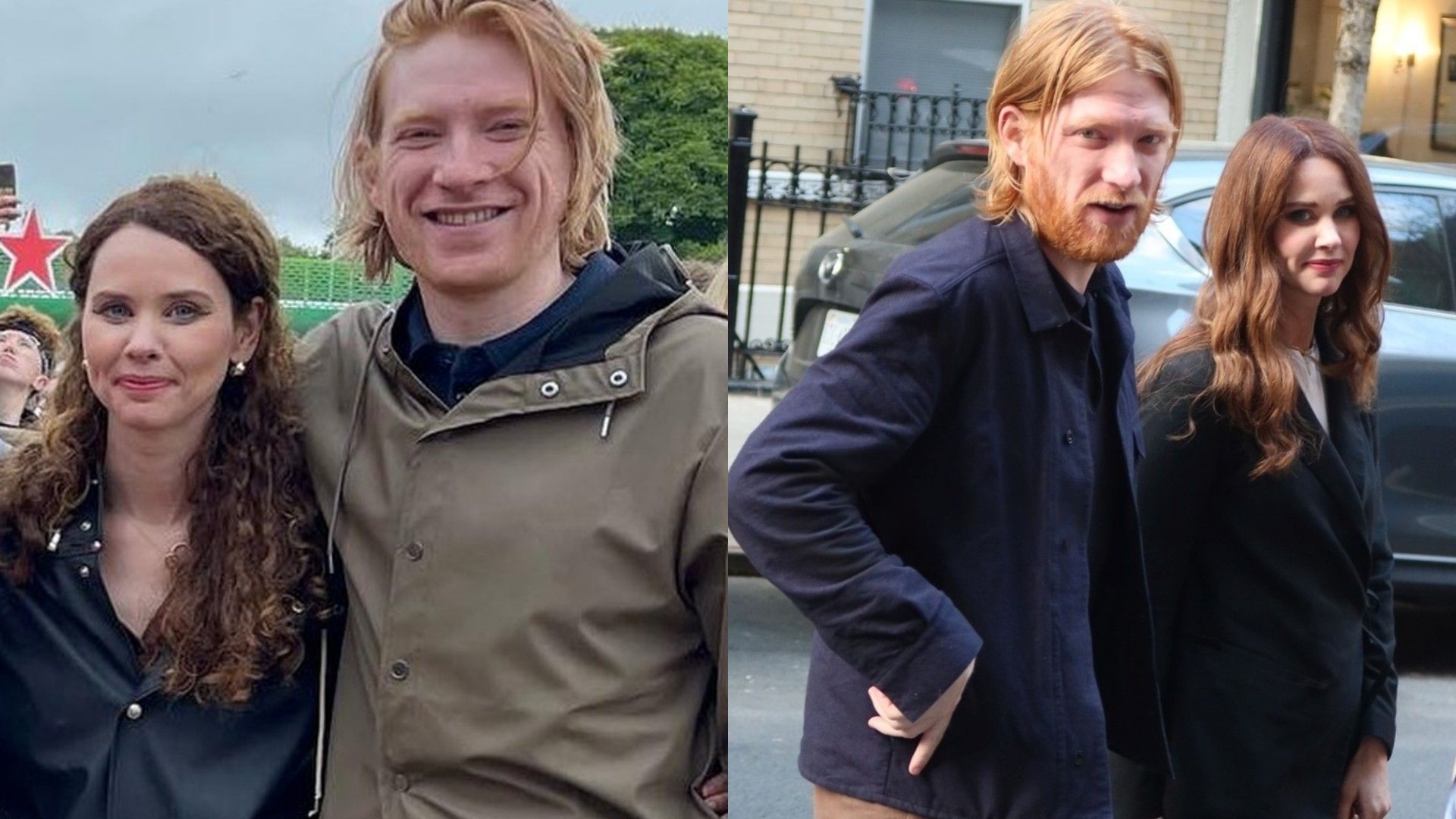 Domhnall Gleeson și Juliette Bonass, colaj cu două fotografii împreună
